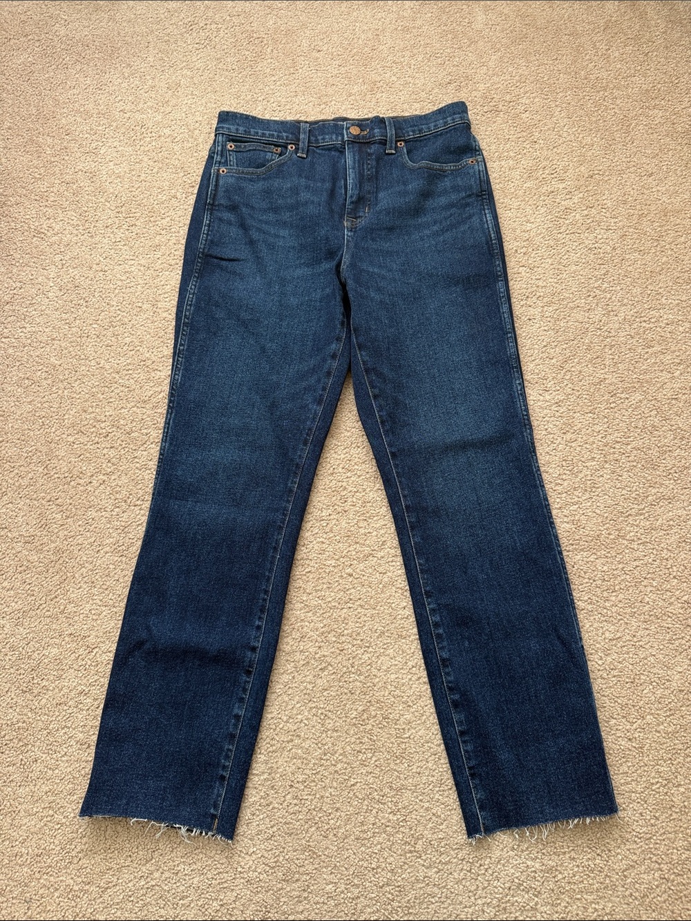 J. Crew High Rise Dark Wash Classic Vintage Straight Leg Raw Hem Jeans Size 28